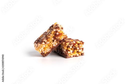 Granola bar isolated on white background. Muesli bar isolated.