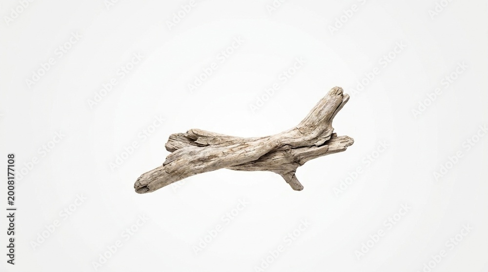 Fototapeta premium Natural dry weathered driftwood branch piece isolated on white background