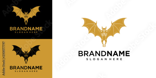 A logo design featuring a stylized bat with brandname and slogan on a contrasting background