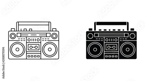 Boombox retro audio device illustration for music playback stereo cassette radio portable entertainment system and classic sound design