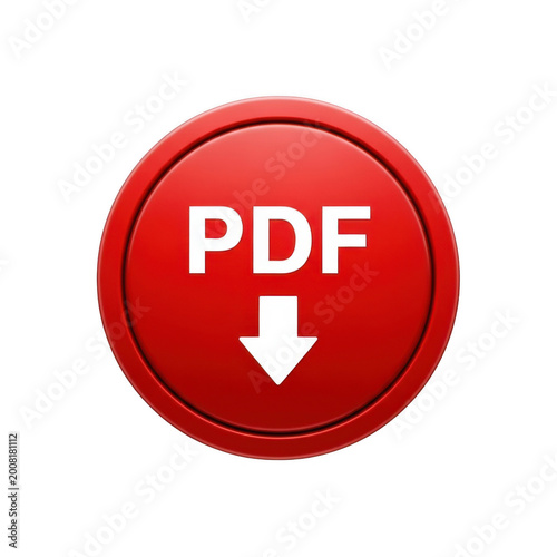 Red circle stamp with pdf text and checkmark icon isolated on transparent background