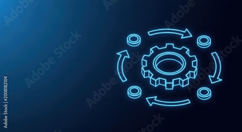 Glowing blue gear and arrows illustrating a seamless automated workflow on a dark background