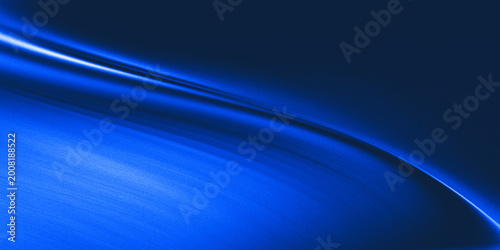 Fotografie Bright lines of light follow the curves and subtle textures resembling fine metal scratches, on an abstract blue background