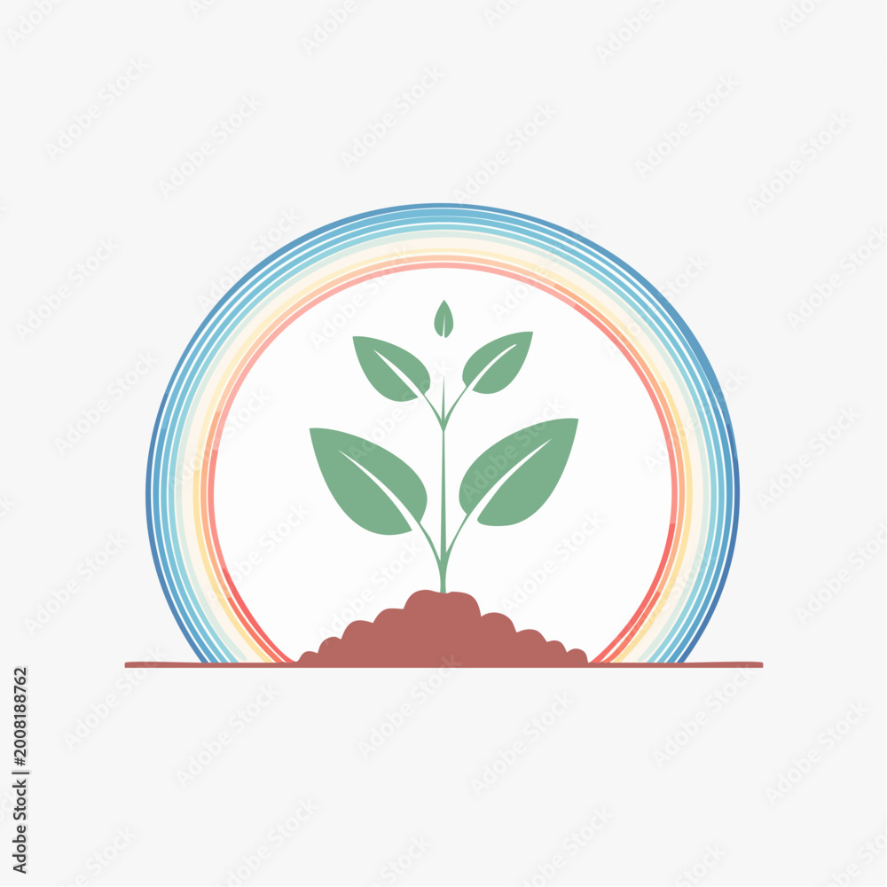 Naklejka premium Green sprout growing under a rainbow arc