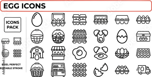 Photography Egg and Poultry Product outline icon set