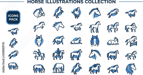 Tableau sur toile Horse Illustration Collection outline icon set