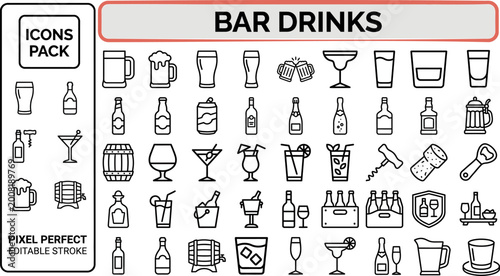Fotografía Bar Drink and Cocktail outline icon set