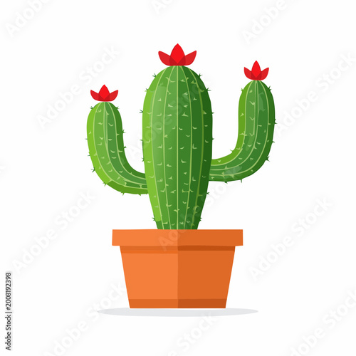 Potted Cactus with Red Flowers