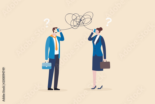 Bilde på lerret Business people with tangled string phone communication breakdown concept