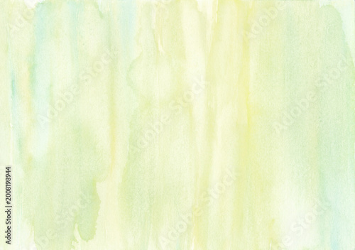 Abstract Light Green and Yellow Watercolor Background with Vertical Flowing Texture
