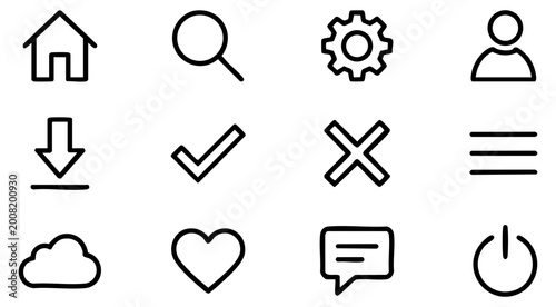 Photography Minimalist vector illustration set featuring essential user interface icons for