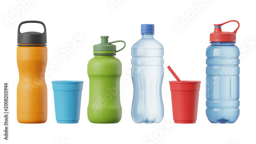 Assorted colorful water bottles standing in a row Vector