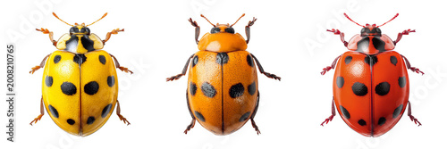 yellow orange red ladybugs isolated on transparent background - design element cut-out object set
