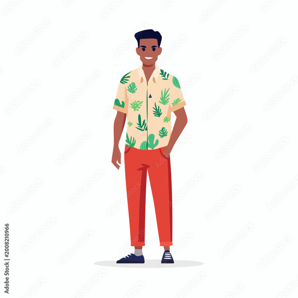 Obraz premium Man in Hawaiian Shirt and Red Pants