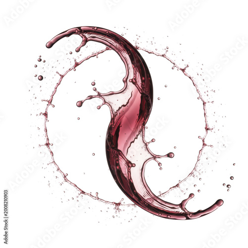 Vibrant crimson red wine splash with intricate droplets and turbulent waves against a minimalist white studio background concept of sophisticated elegance