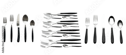 Quadro su tela Modern stainless steel cutlery set with black handles, complete flatware service
