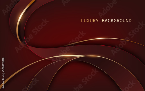 Luxurious abstract background on red tones combined with smooth, layered wave shapes and elegant golden curves. Vector Illustration