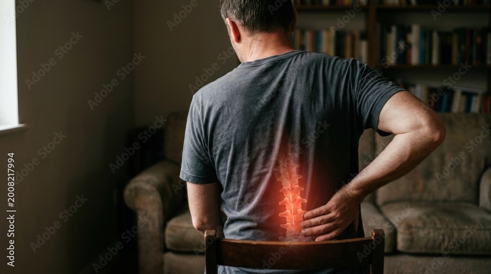 Fototapeta premium Red glow on human spine representing backache