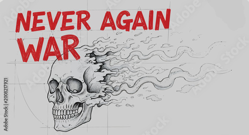 Anti-war, protest, skull, smoke, vector graphic
