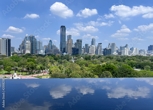 Bangkok Skyline with View of Lumpini Park on Sunny Day