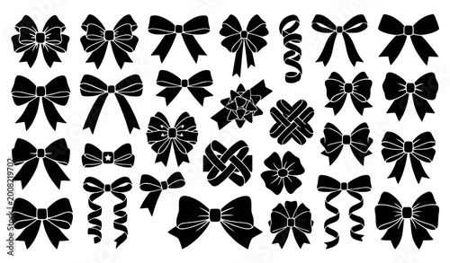 Canvas Print Decorative ribbon bow silhouettes collection gift wrapping favor bows for christ