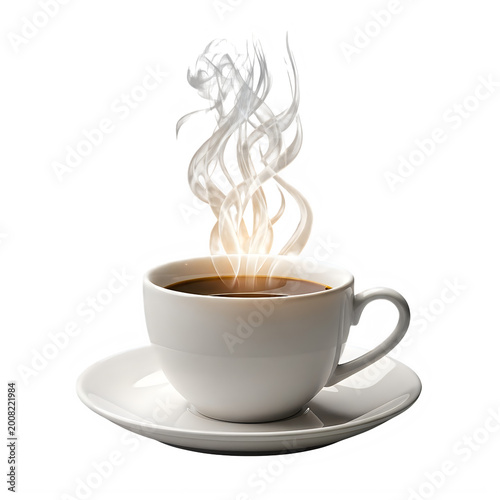 Steaming cup of coffee with rising aromatic vapor