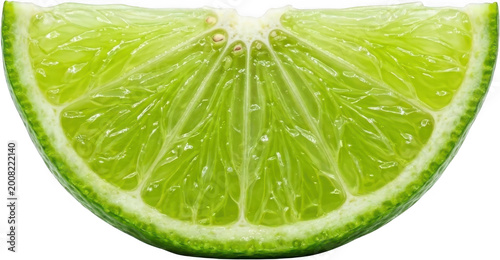 Close up view of a juicy bright green lime slice revealing its textured pulp and white pith full of refreshing zest citrus fruit healthy food natural vitamin C sour detail