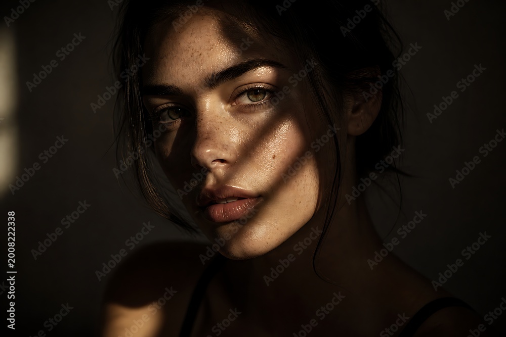 Fototapeta premium Artistic Portrait with Dramatic Shadow Lighting