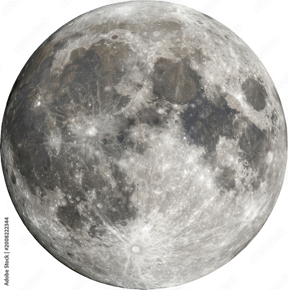 Obraz premium Detailed view of the full moon surface showing craters maria and rugged terrain under natural lighting conditions lunar space cosmos astronomy celestial planet earth satellite