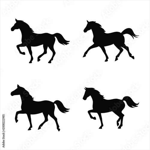 Horse Silhouette Set – Running and Standing Horses Vector Illustration