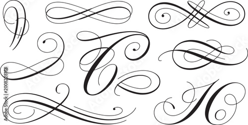 Fotografija Vintage calligraphic flourish set, decorative ornate design elements vector illustration