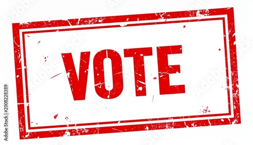 Bold red stamp text VOTE distressed civic participation mark