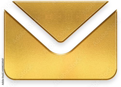 Realistic 3D golden closed envelope icon with metallic finish for contact design