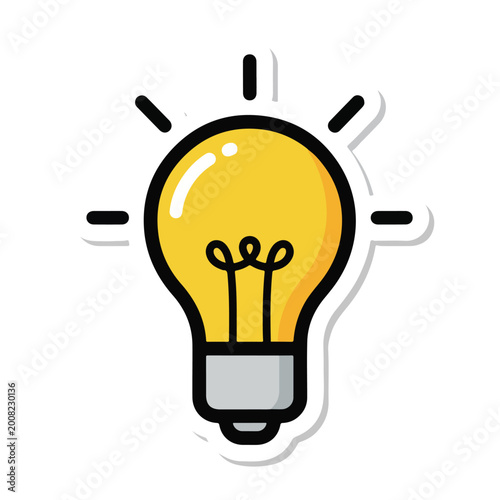 Cartoon light bulb icon with creative idea symbol.