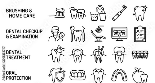 Cuadro en lienzo Dental health icons brushing checkups treatments and protection for a healthy sm