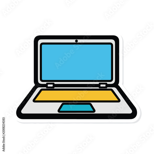 Colorful stylized laptop computer icon sticker with bold outlines.