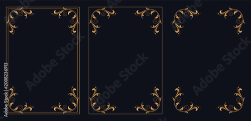 Fotografie Ornamental Frames in Regal Design: A trio of ornate frames stand elegant against a dark backdrop, perfect for adding a touch of sophistication and luxury to your designs