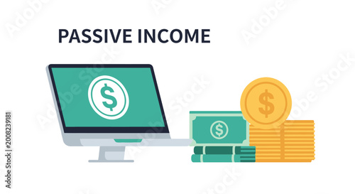 Foto Computer with passive income money.
