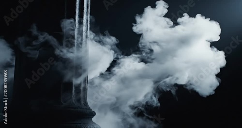 Mysterious smoke swirling around a dark column, creating an atmospheric and dramatic effect