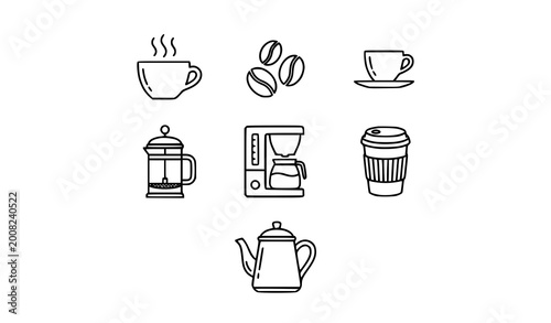 Photos Coffee line icons set hot drink cup espresso beans cafe outline pictogram coffee