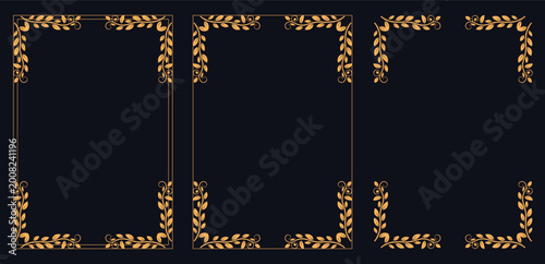 Tableau sur toile Elegant Frames with Golden Adornment: Graceful golden frames adorn a dark background, showcasing timeless artistry and refined elegance