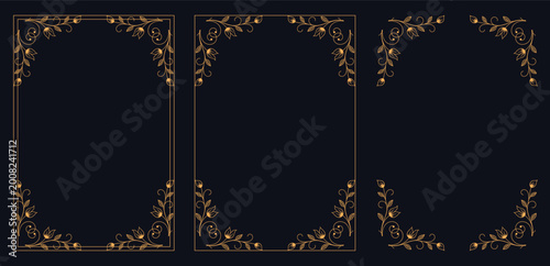 Foto Elegant Ornate Frame Design: An exquisite golden frame, embellished with intricate floral patterns, embodies timeless elegance and offers a perfect backdrop for invitations or cherished memories