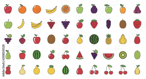 Foto Colorful fruit icons on white background.