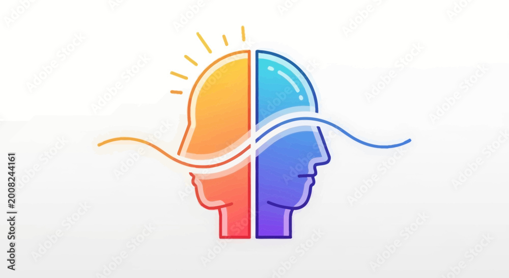 Obraz premium Split Head Silhouette: Logic vs Emotion, Brain Dichotomy, Creative Thinking, Mental Health