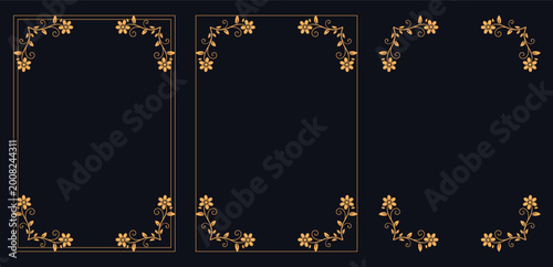 Obraz na plátně Elegance in Bloom: Three ornate frames grace a deep, mysterious backdrop