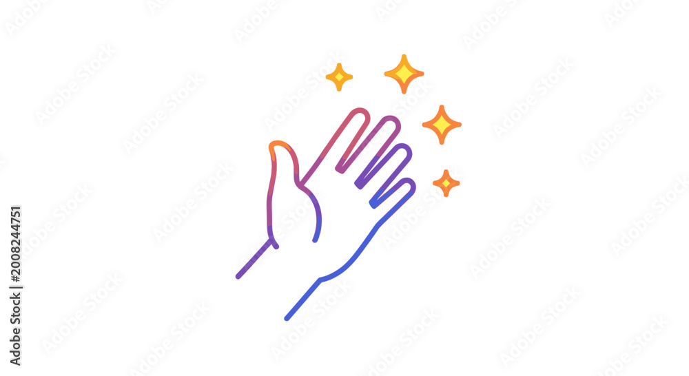 Fototapeta premium Sparkling Hand Gesture with Colorful Stars, Magic, Creativity, and Celebration