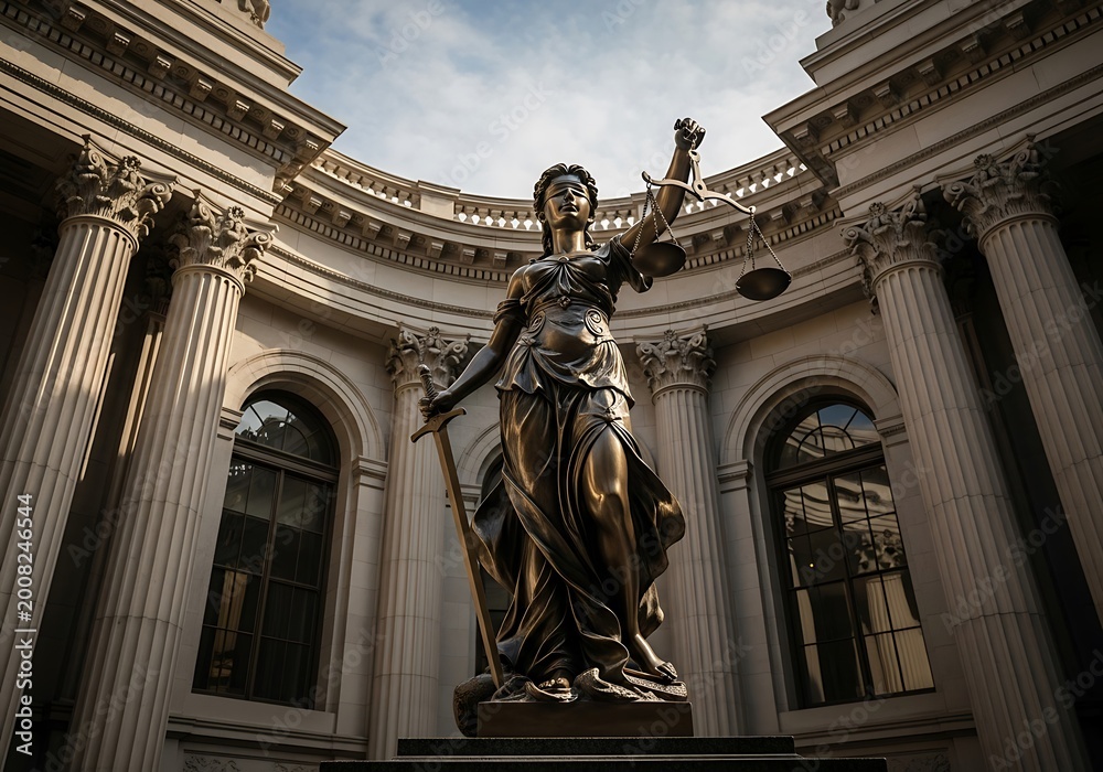 Obraz premium Statue of Justice in Dublin Courthouse - Symbol of Law and Order.