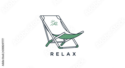 Green folding beach chair illustration.