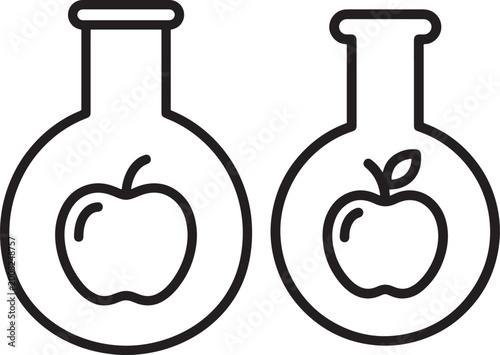 Apple in lab flask icons vector silhouette isolated