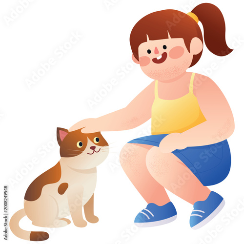 Tableau sur toile Kid and Pet Interaction Illustration